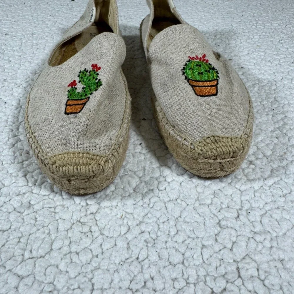Anthropologie Soludos Womens Beige Pull On Embroidered Cactus Espadrilles Flat 8